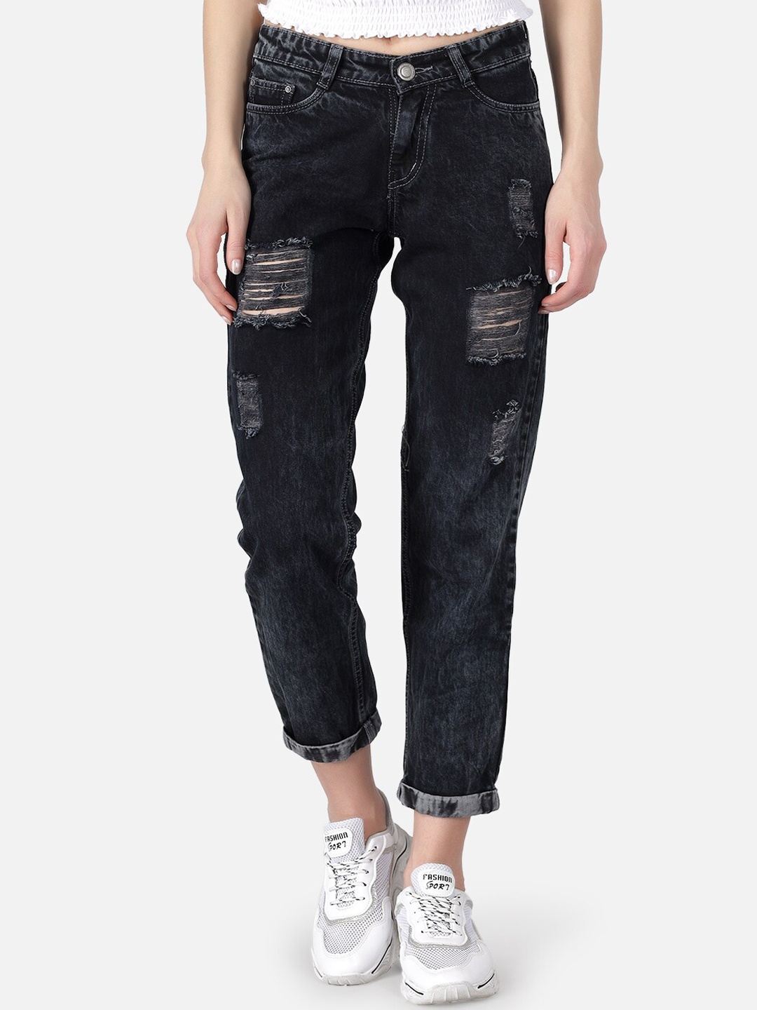 

The Dry State Women Black Relaxed Fit Mid-Rise Mildly Distressed Jeans
