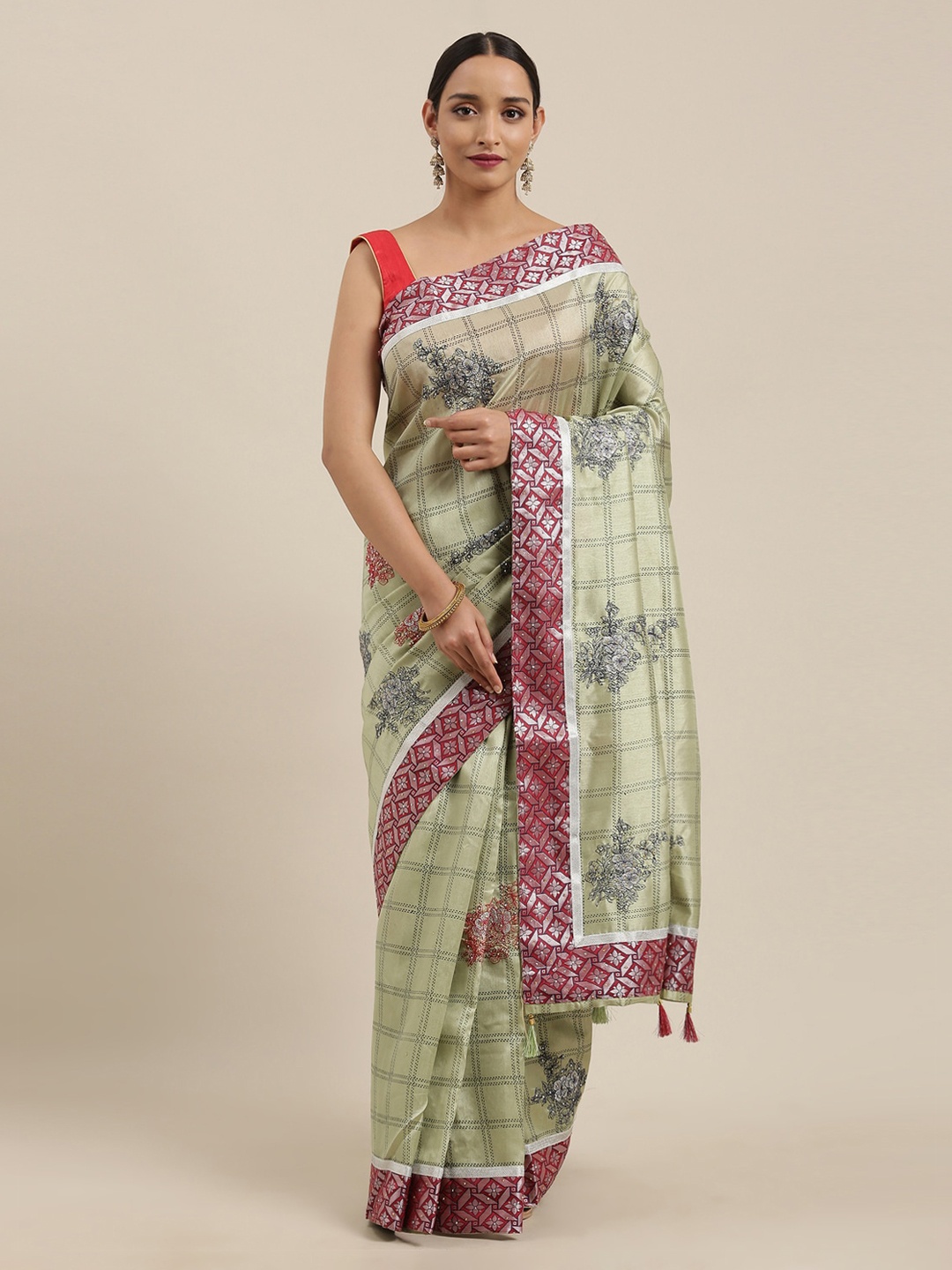 

The Chennai Silks Green Viscose Rayon Printed Banarasi Saree