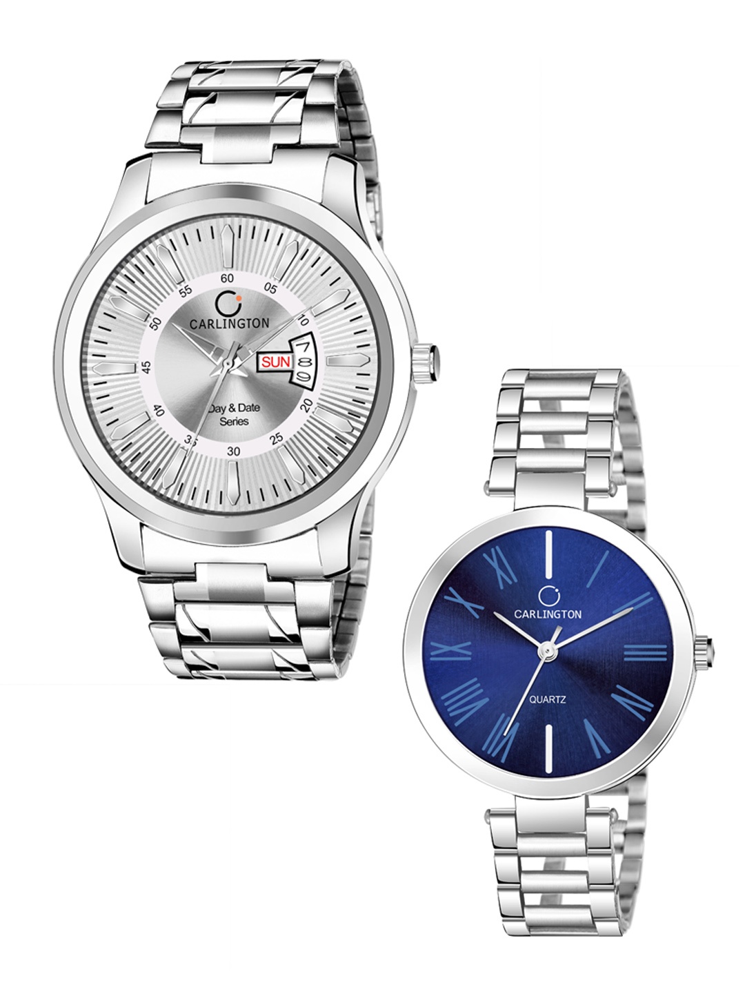 

CARLINGTON Unisex Silver-Toned & Blue His & Her Analogue Watch Gift Set