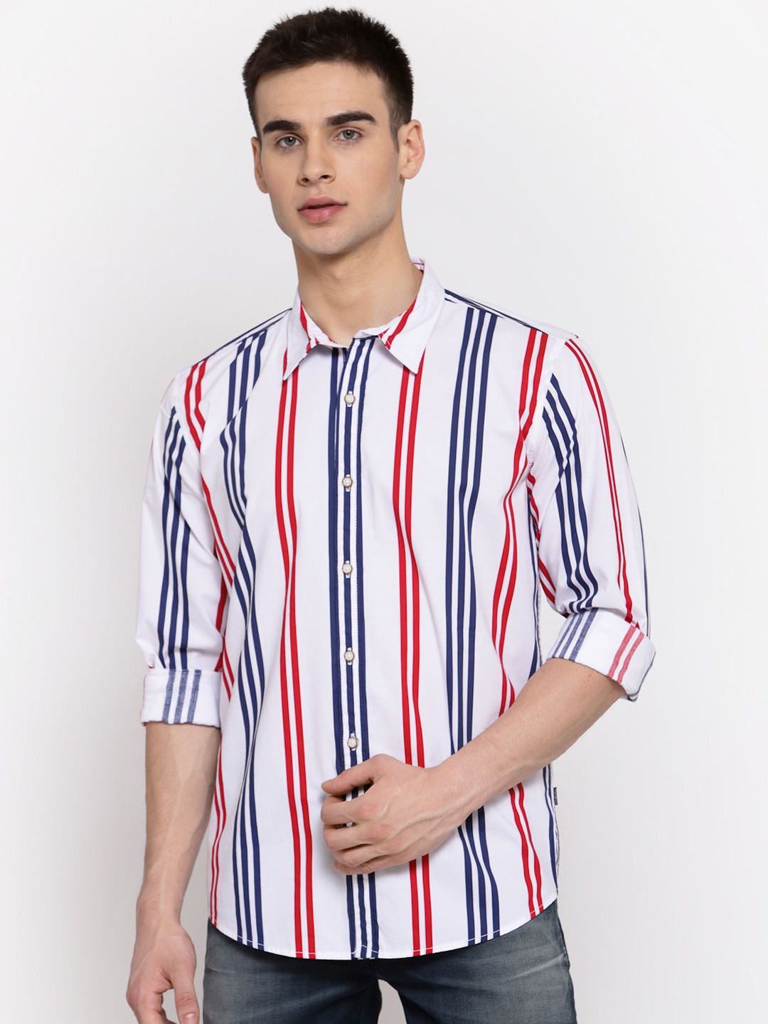 

Pepe Jeans Men White Pure Cotton Regular Fit Striped Casual Shirt