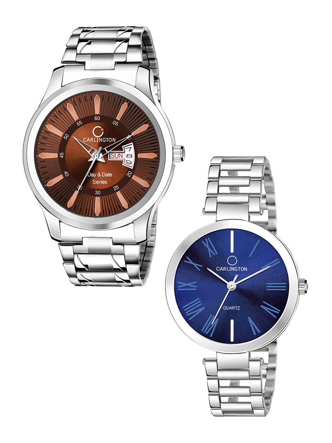 

CARLINGTON Unisex Brown & Blue His & Her Analogue Watch Gift Set