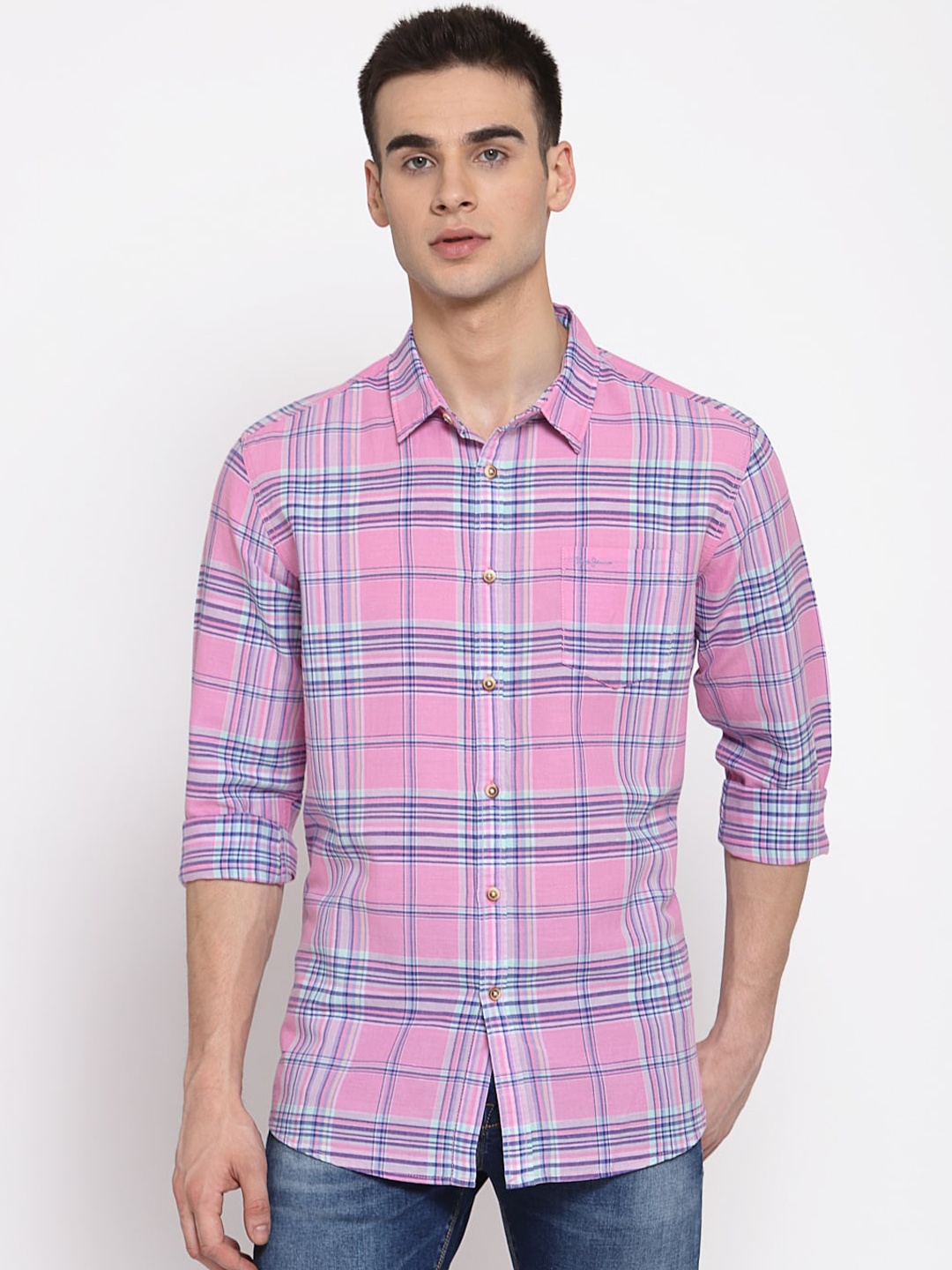 

Pepe Jeans Men Pink Regular Fit Checked Casual Shirt