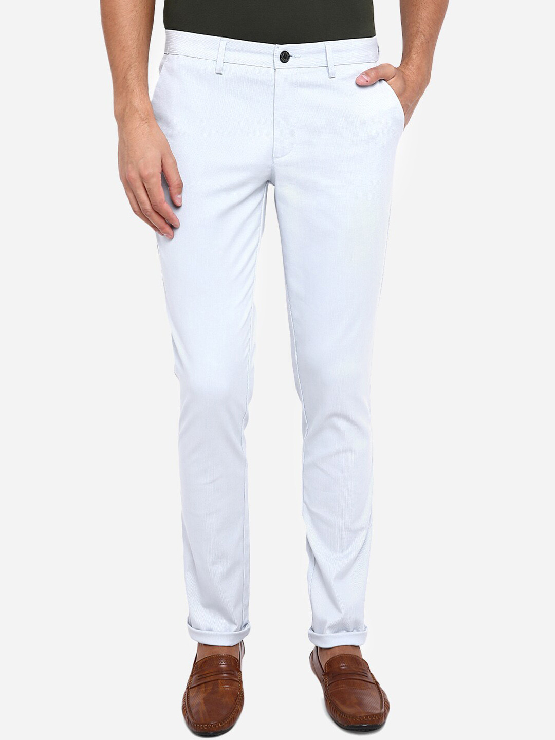 

JADE BLUE Men Blue Slim Fit Pure Cotton Trousers