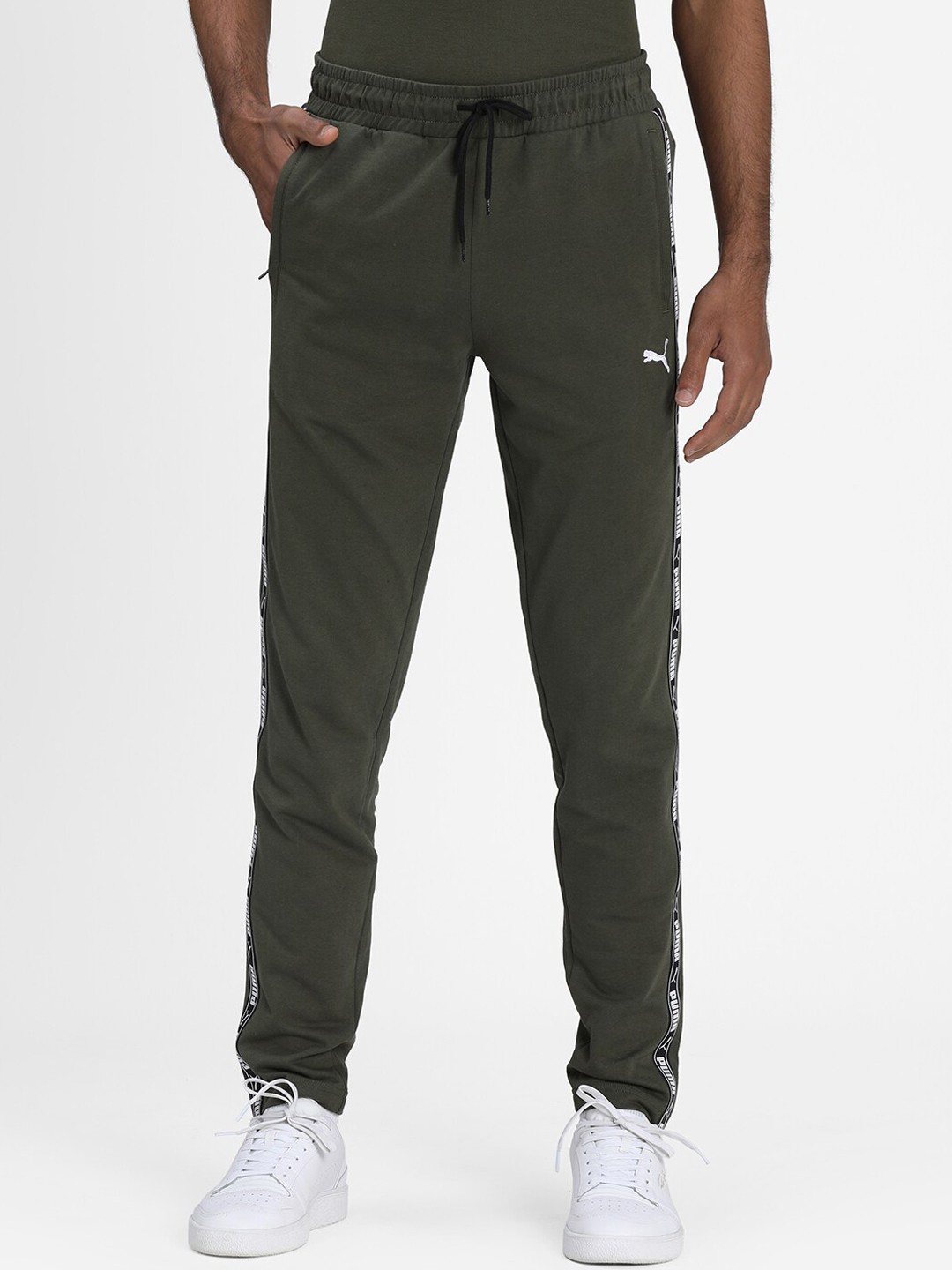 

Puma Men Olive Green Striped Slim Fit Tape Sweatpants