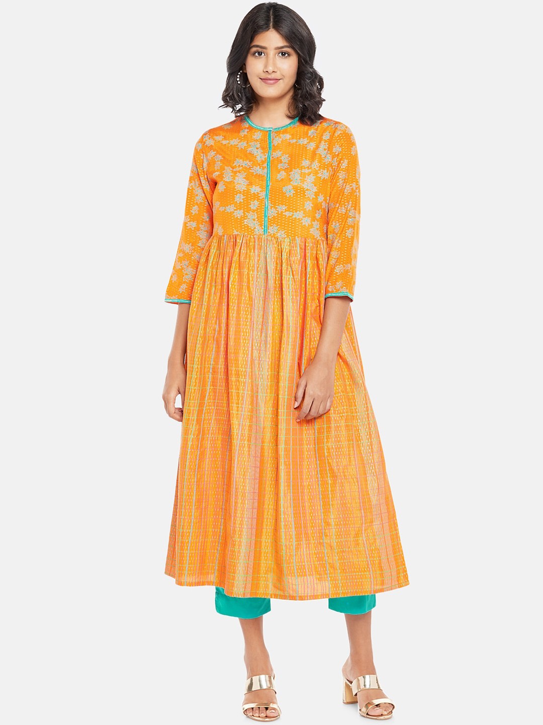 

RANGMANCH BY PANTALOONS Women Orange Floral Anarkali Kurta