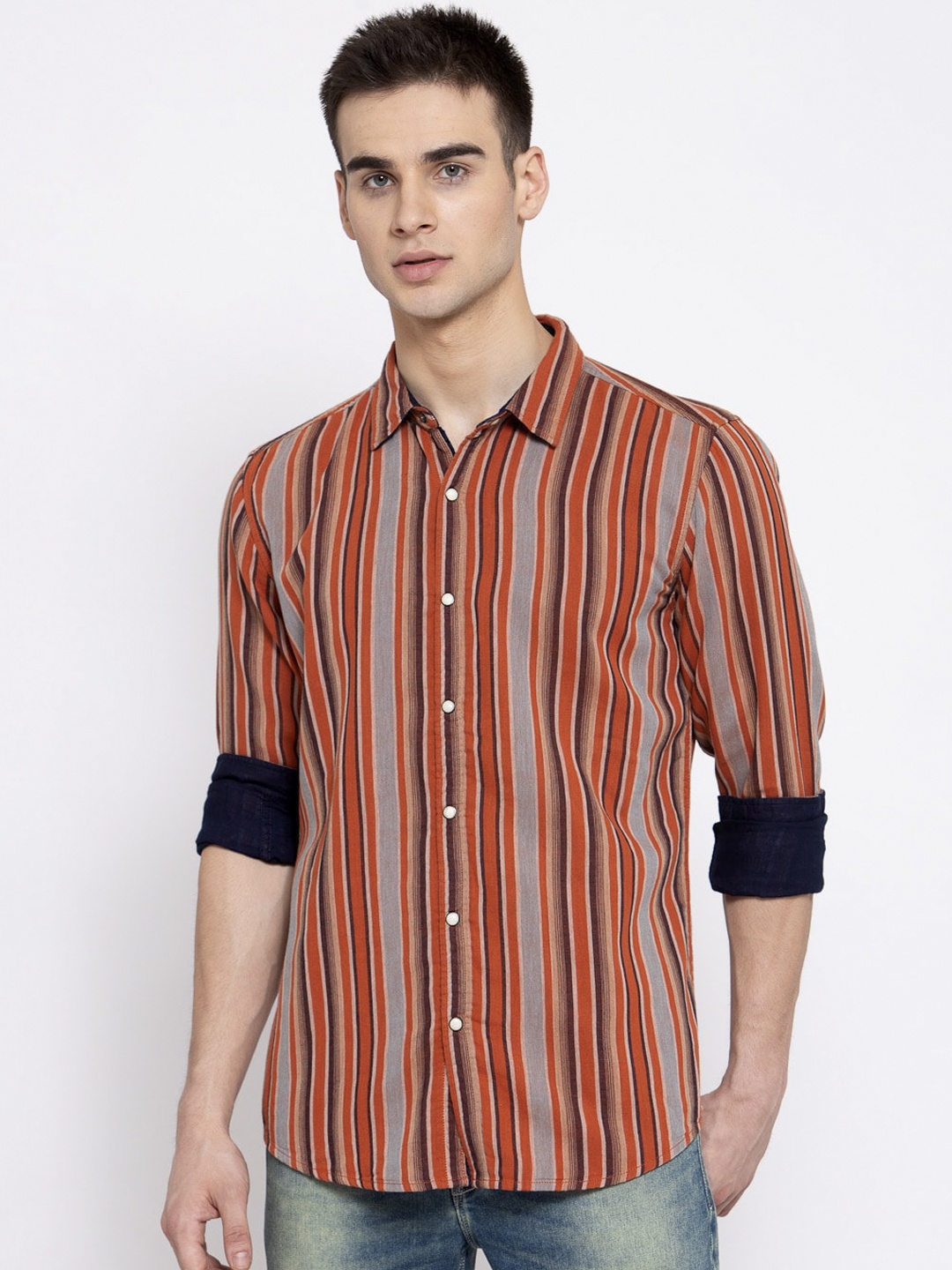 

Pepe Jeans Men Red Pure Cotton Regular Fit Striped Casual Shirt