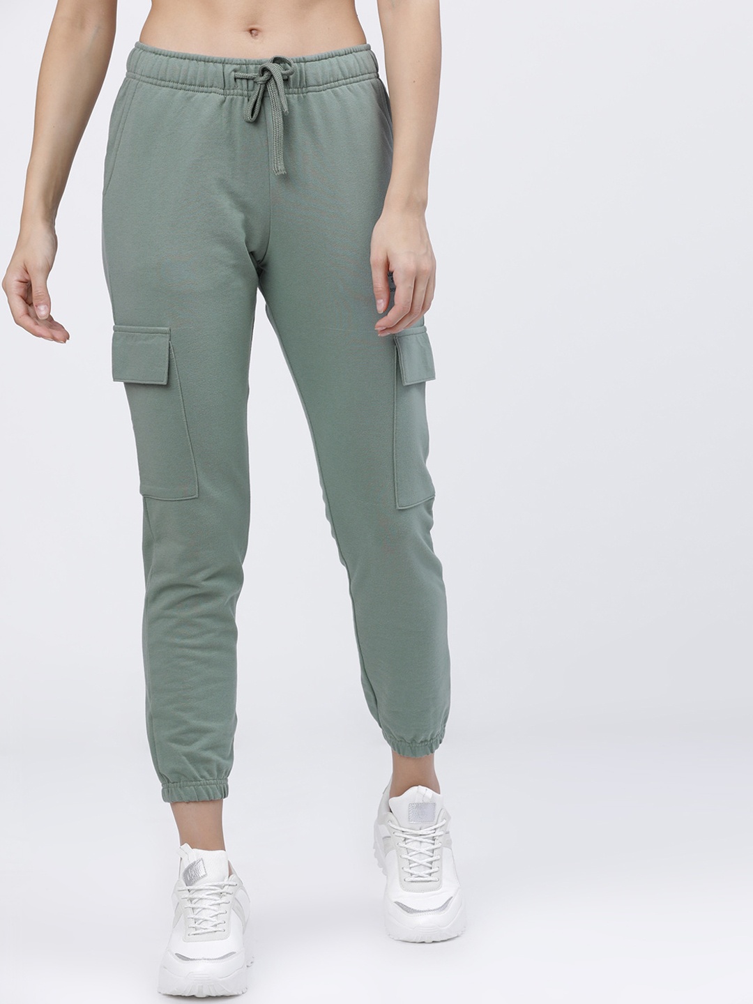 

Tokyo Talkies Women Solid Slim-Fit Lily Pad Joggers, Sea green