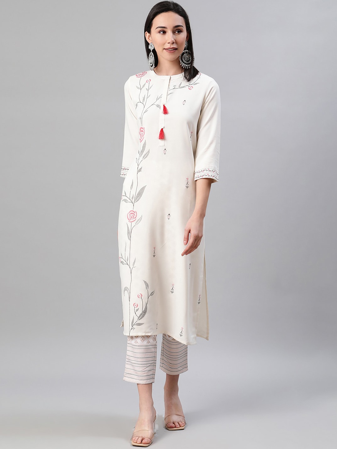 

ZIYAA Women White & Red Floral Printed Kurta