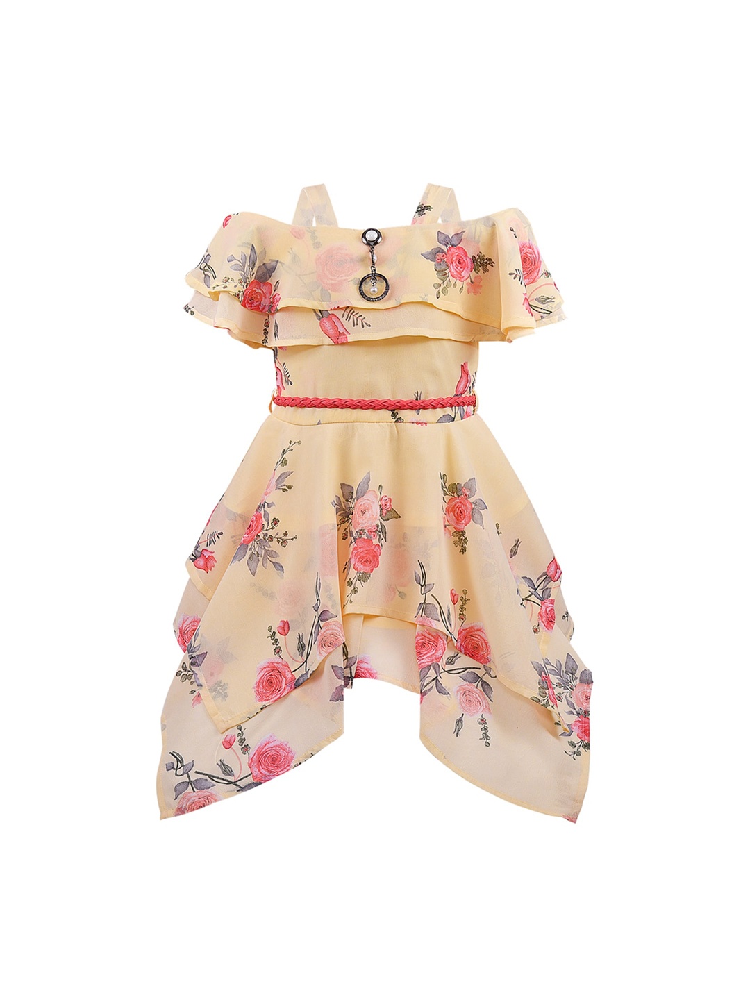 

Wish Karo Girls Yellow Floral Printed Fit and Flare Dress