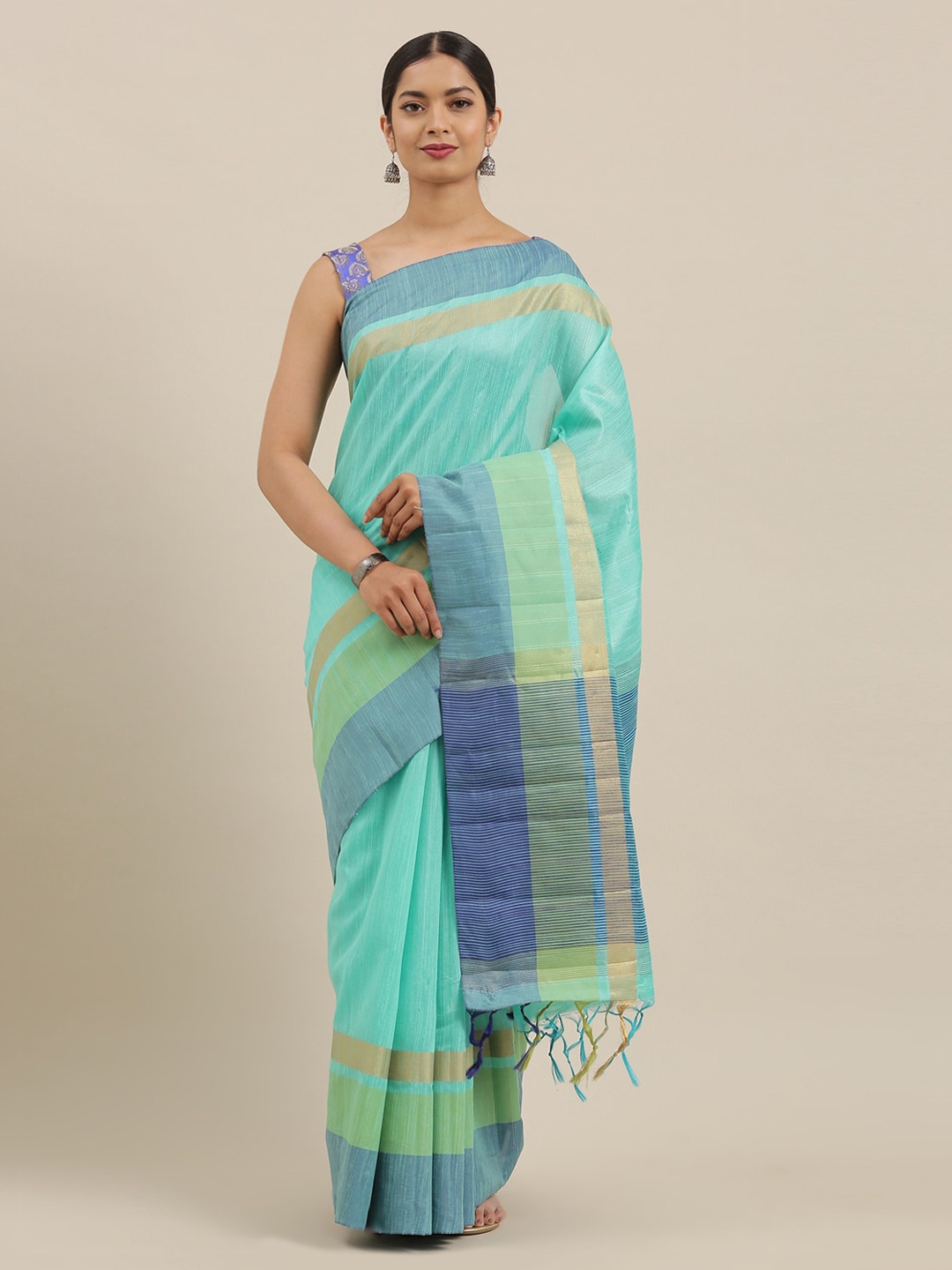 

The Chennai Silks Sea Green Viscose Rayon Solid Banarasi Saree