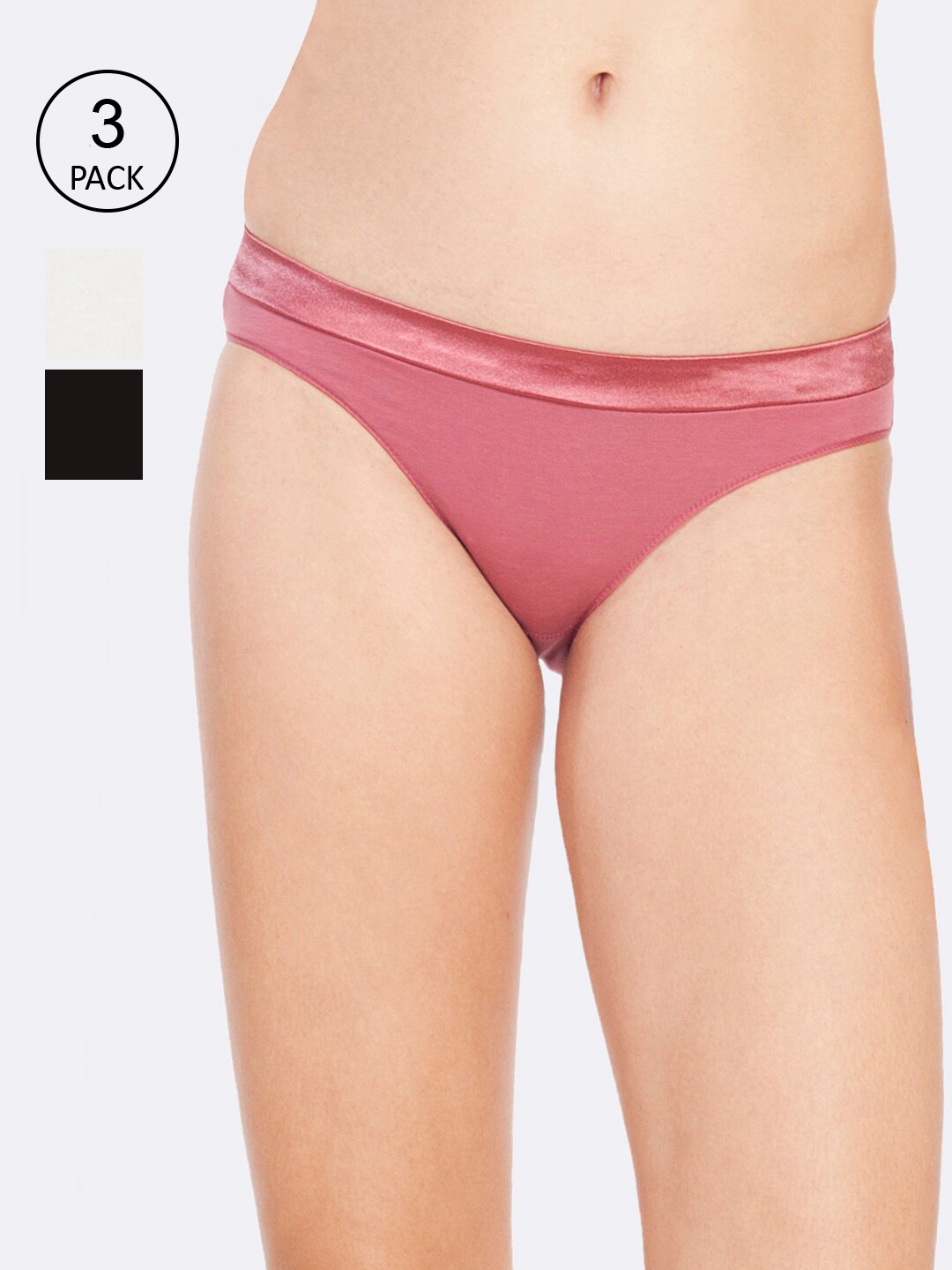 

Soie Pack of 3 Low Rise Cotton Spandex Bikini Briefs, Pink