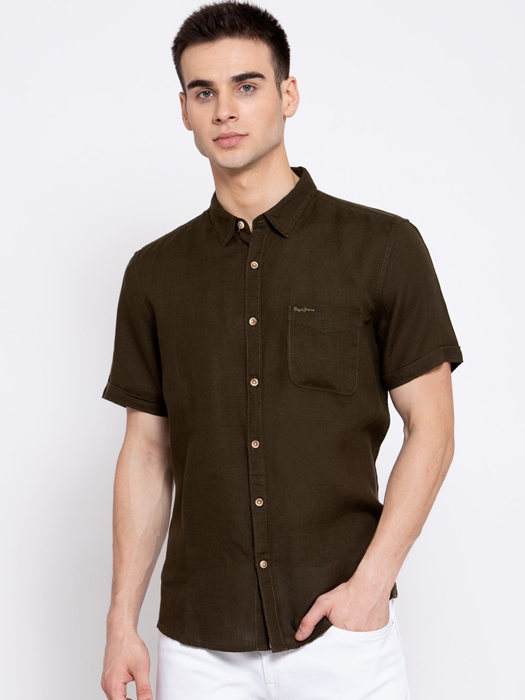 

Pepe Jeans Men Olive Green Regular Fit Solid Casual Shirt