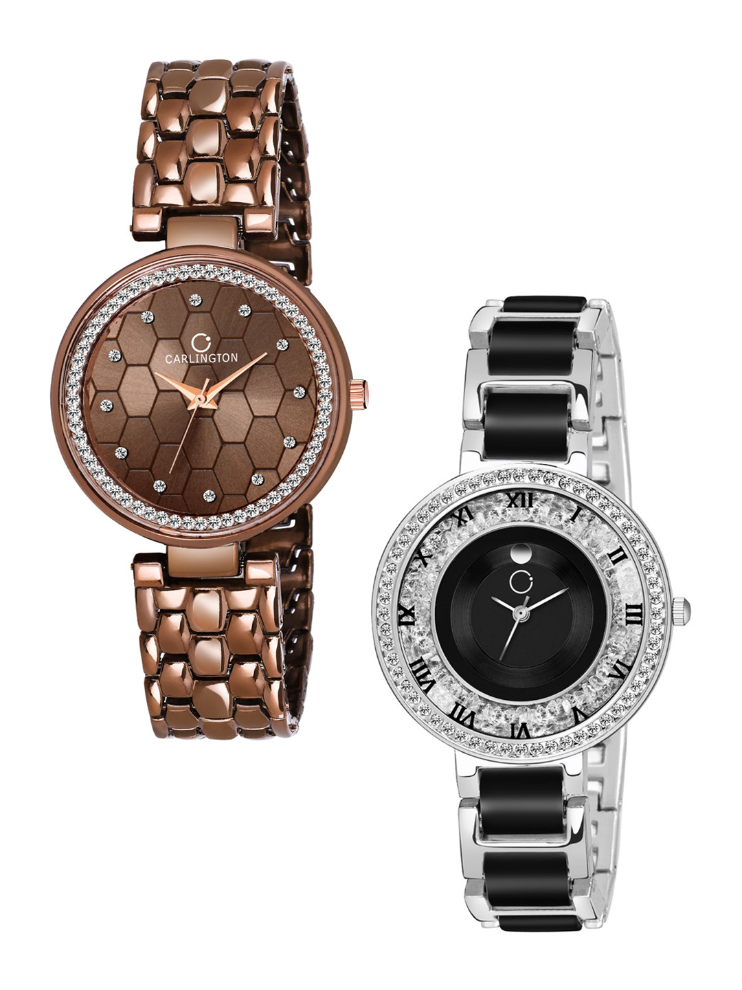

CARLINGTON Unisex Pack Of 2 Analogue Watch Combo Hexa Brown and Mova SteelBlack