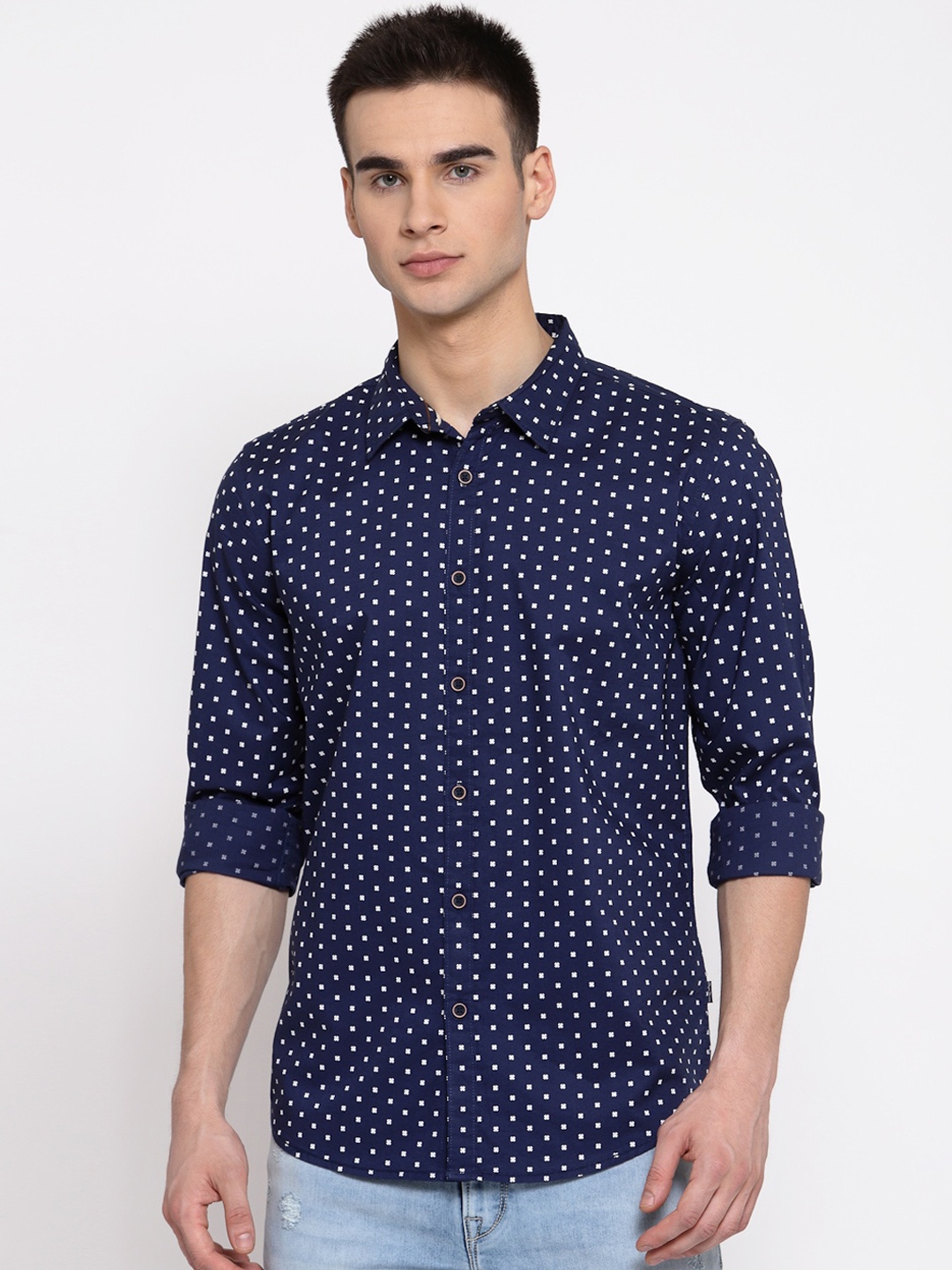 

Pepe Jeans Men Navy Blue Pure Cotton Regular Fit Printed Casual Shirt