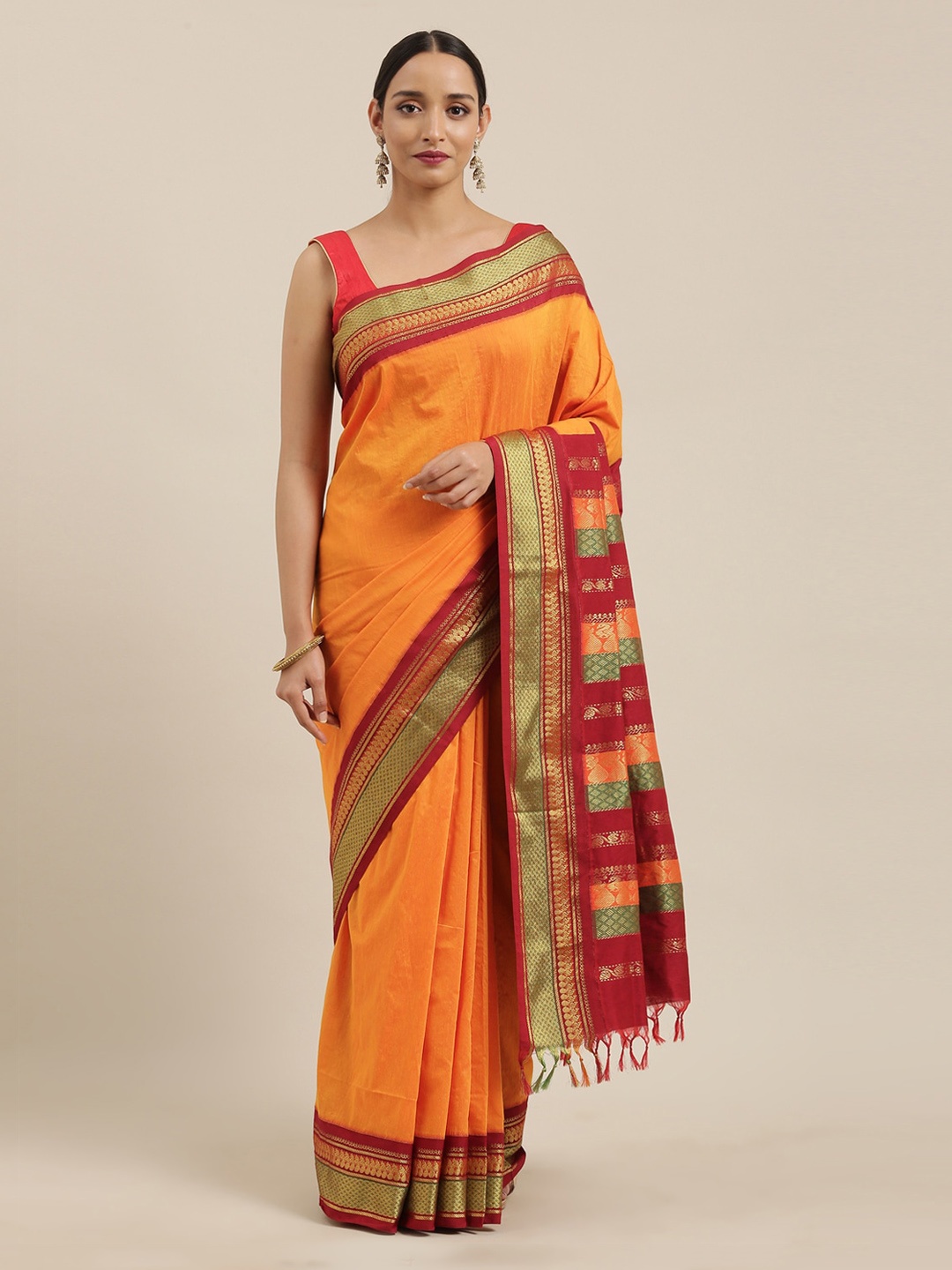 

The Chennai Silks Yellow Woven Design Polycotton Saree