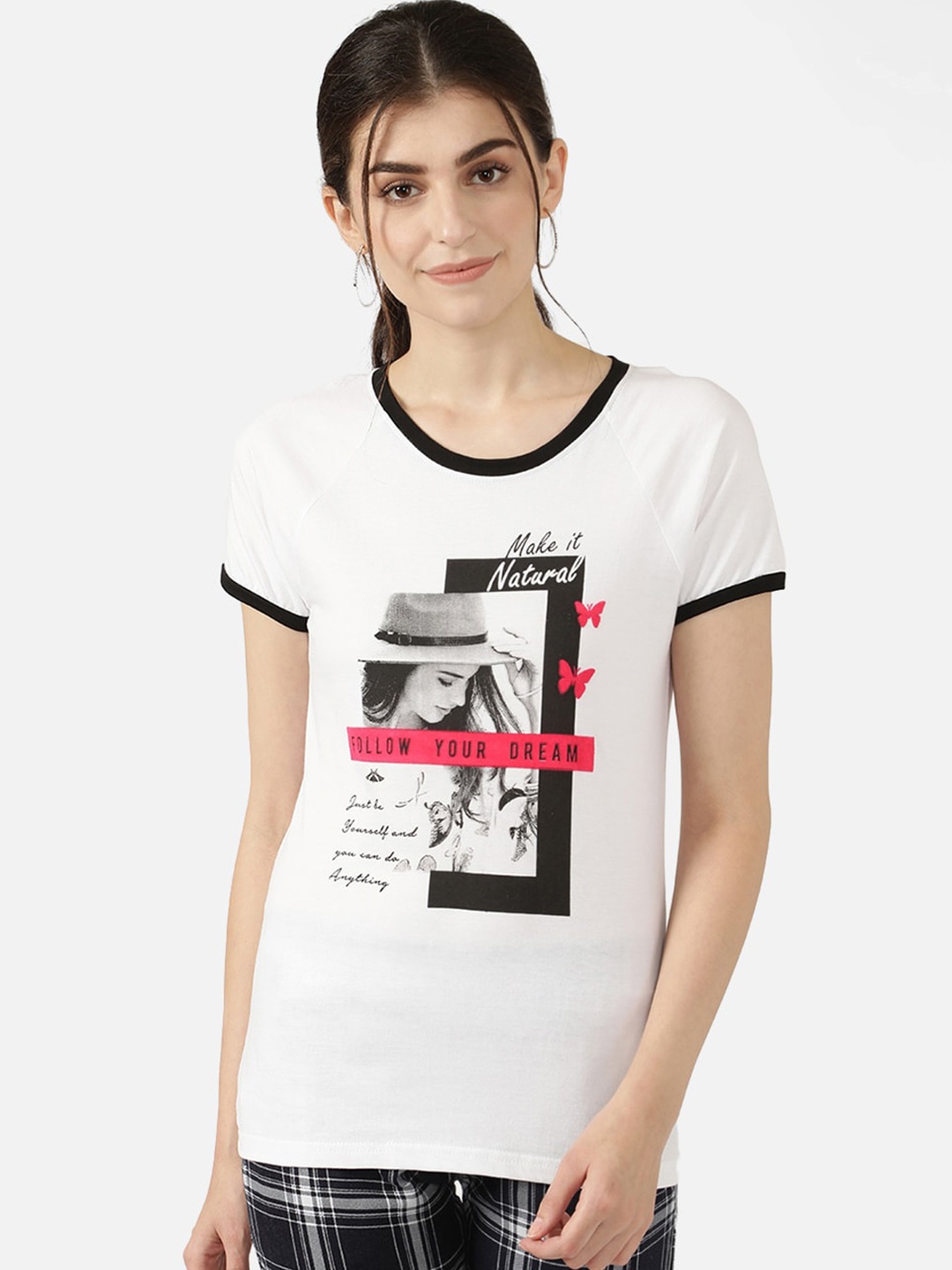

V2 Value & Variety White & Black Printed Chambray Regular Top