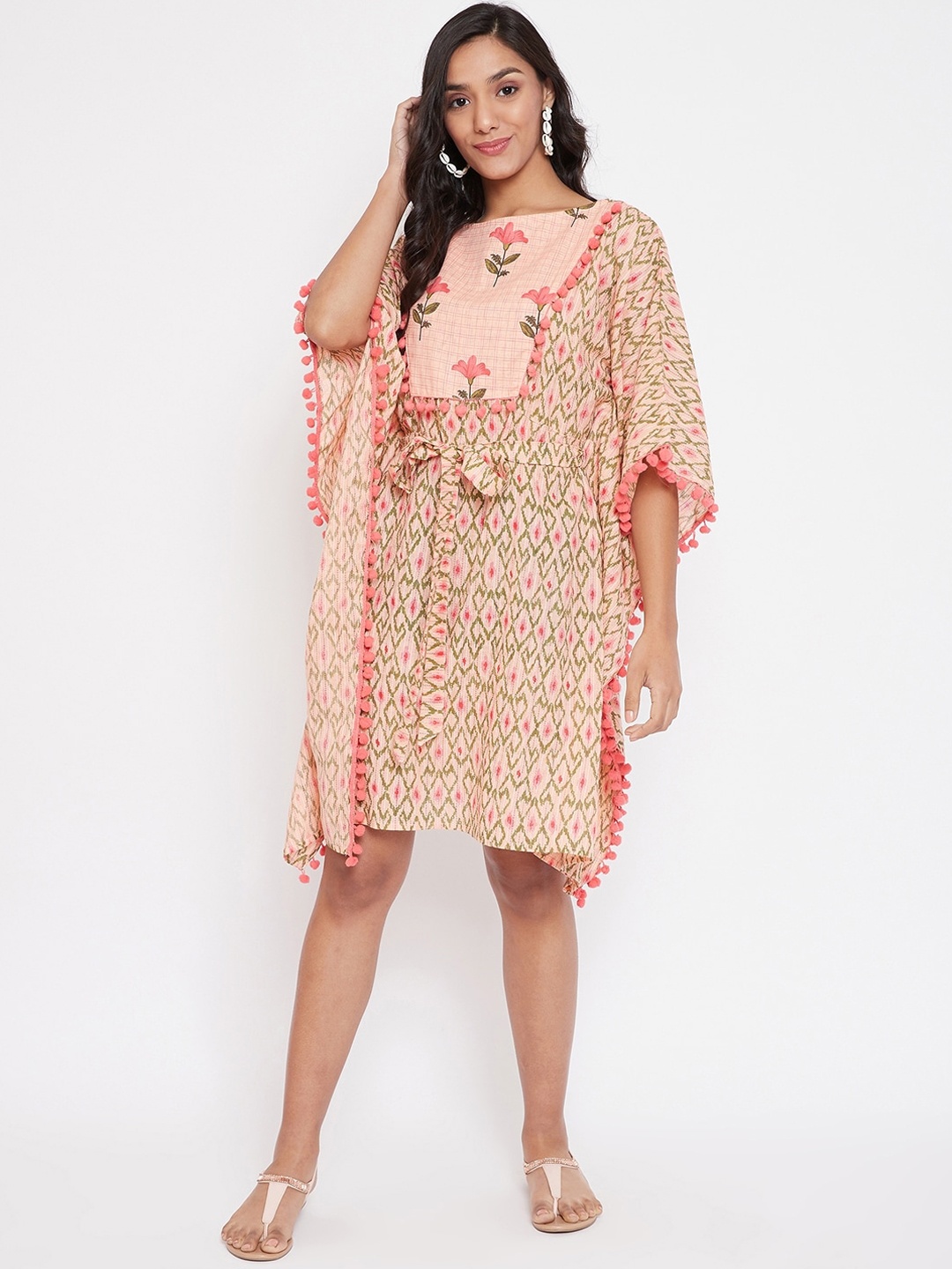 

The Kaftan Company Women Pink Printed Cotton Kaftan Dress