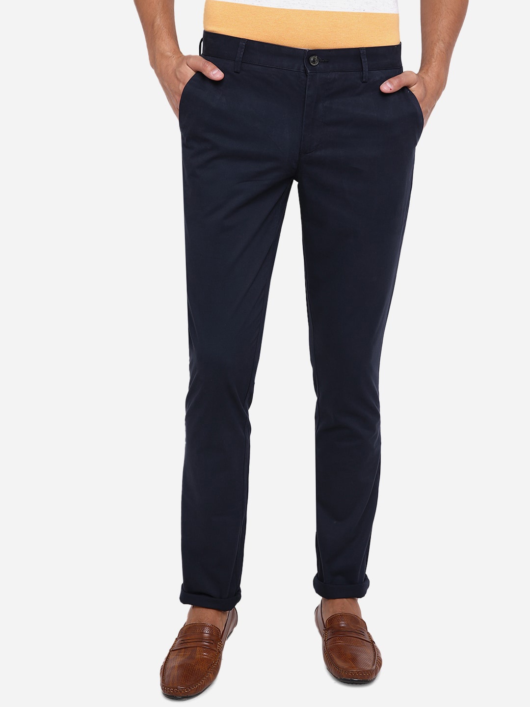 

JADE BLUE Men Navy Blue Slim Fit Pure Cotton Chinos