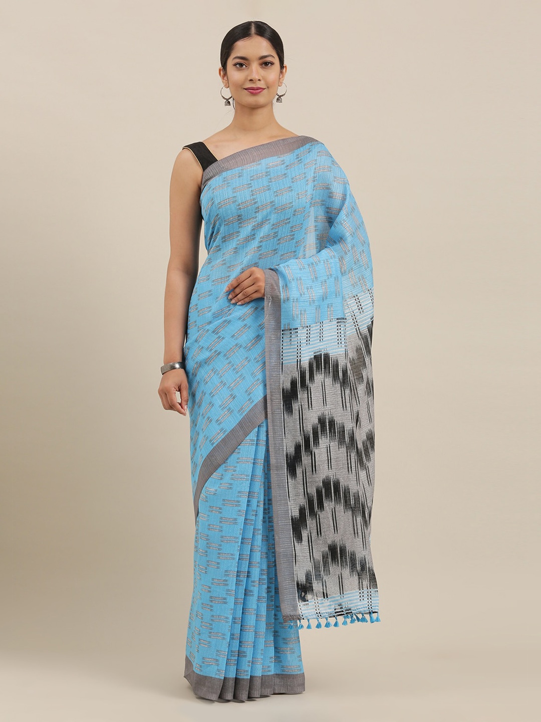 The Chennai Silks Blue Polyester Printed Bhagalpuri Saree