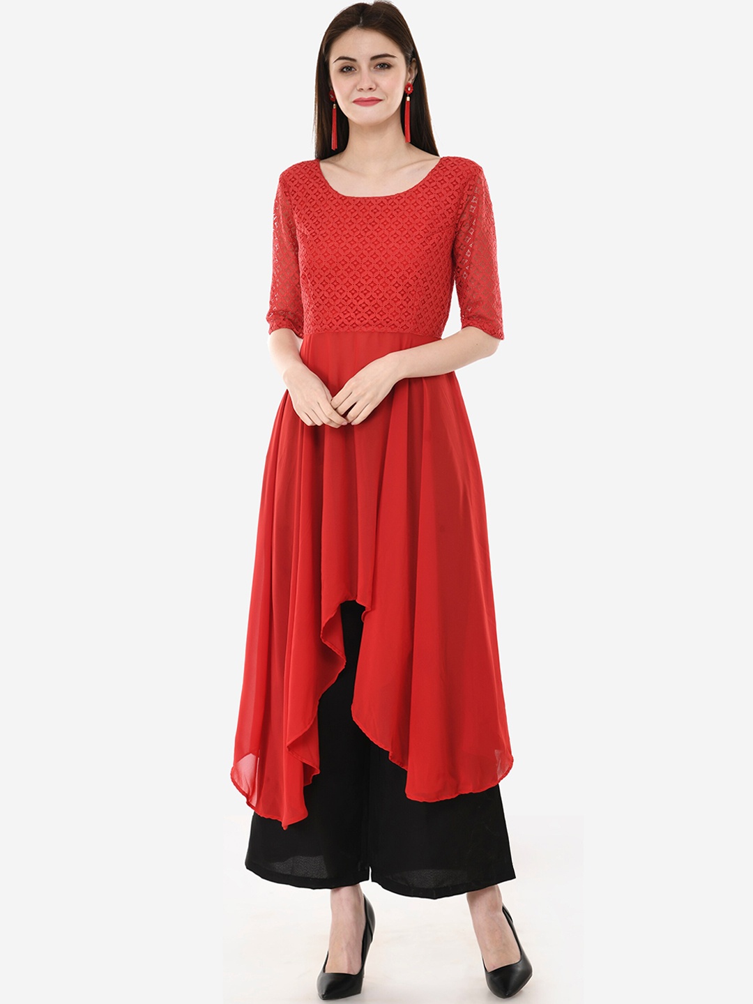 

V&M Women Red Empire Kurta with Palazzos