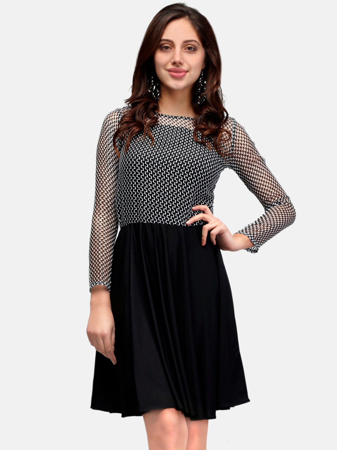 

V&M Women Black Printed Fit and Flare Dress