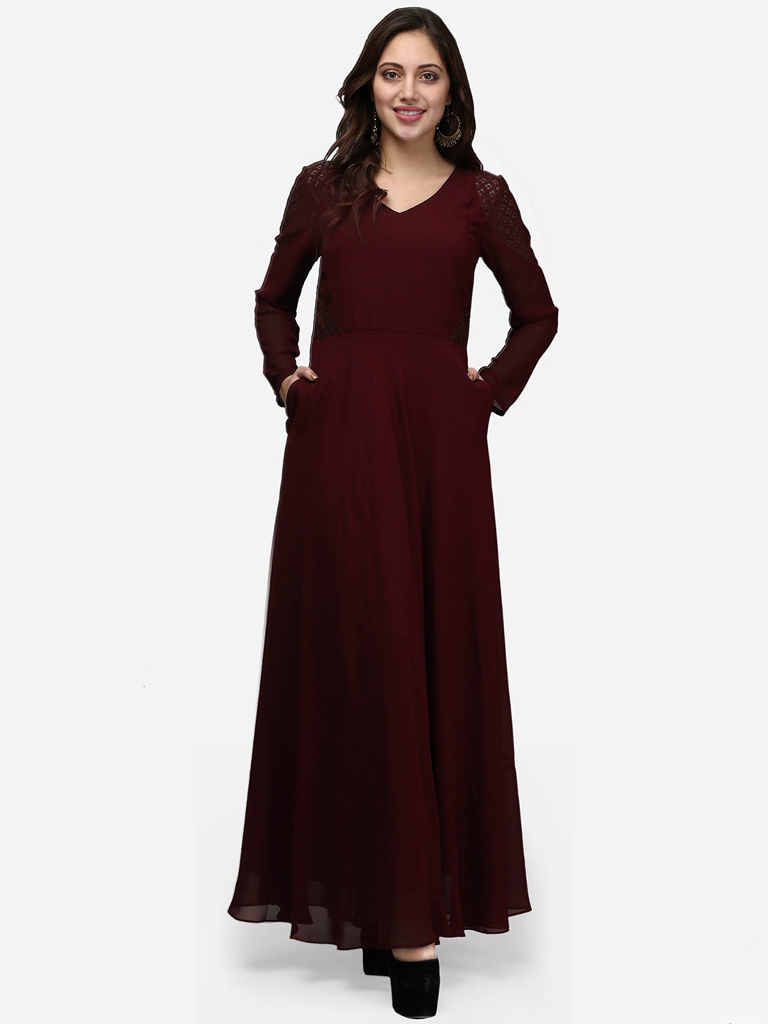 

V&M Women Maroon Solid Maxi Dress