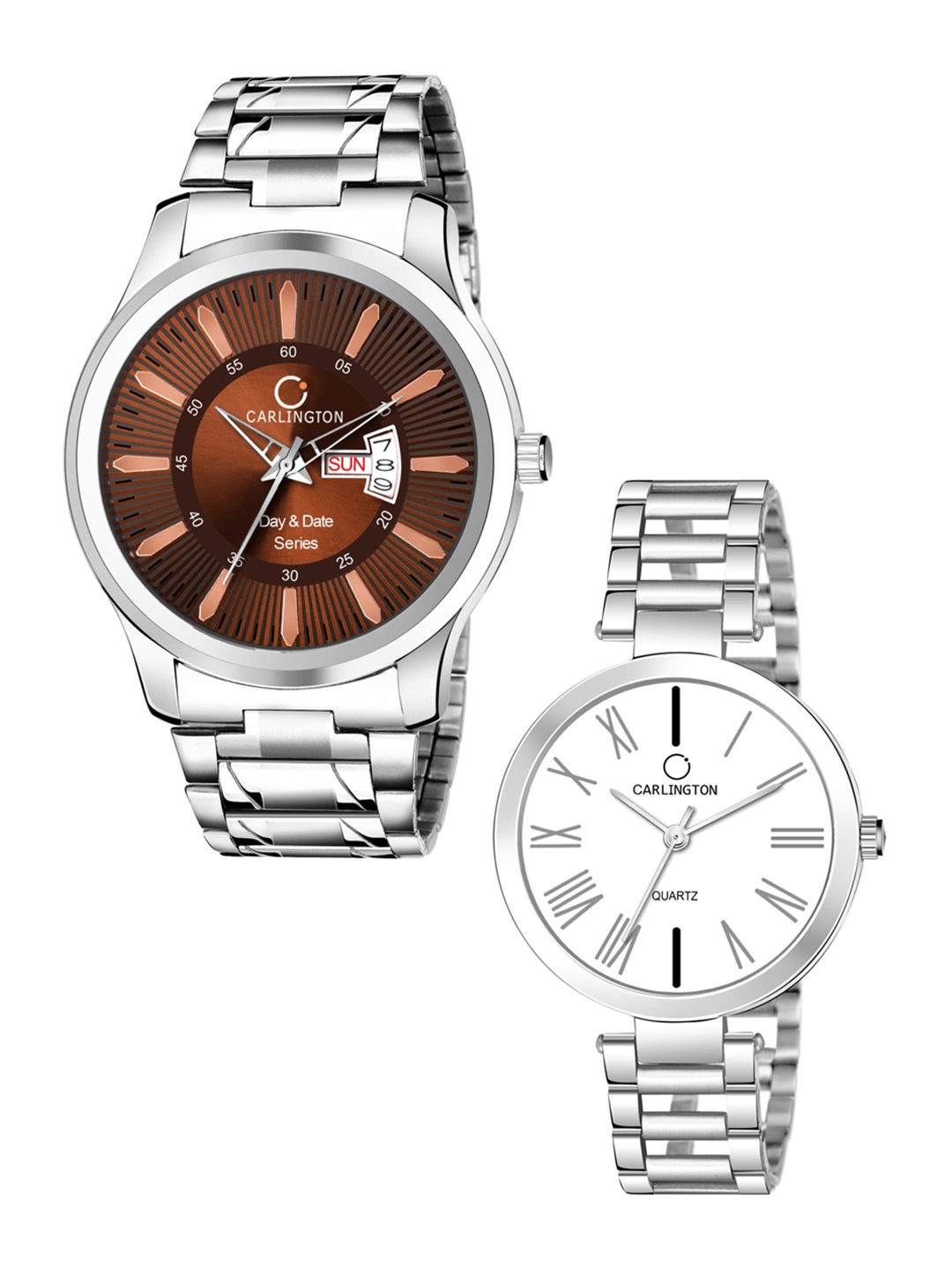 

CARLINGTON Unisex His & Her Analogue Watch Gift Set, Brown