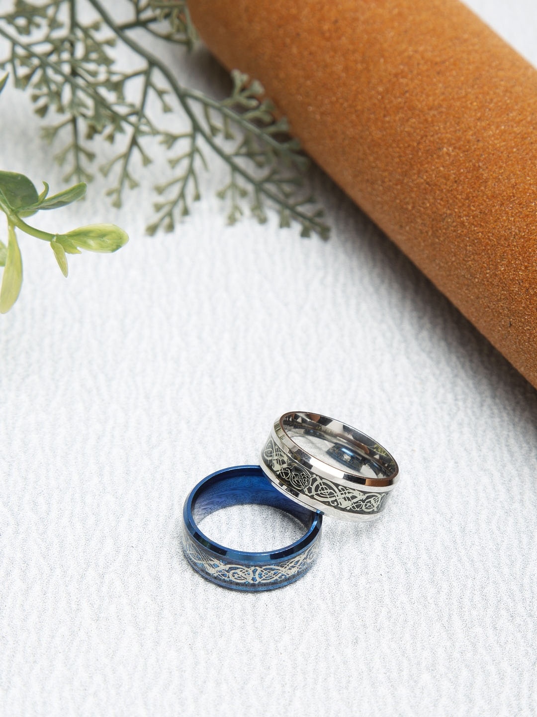 

YouBella Men Set Of 2 Textured Finger Rings, Blue