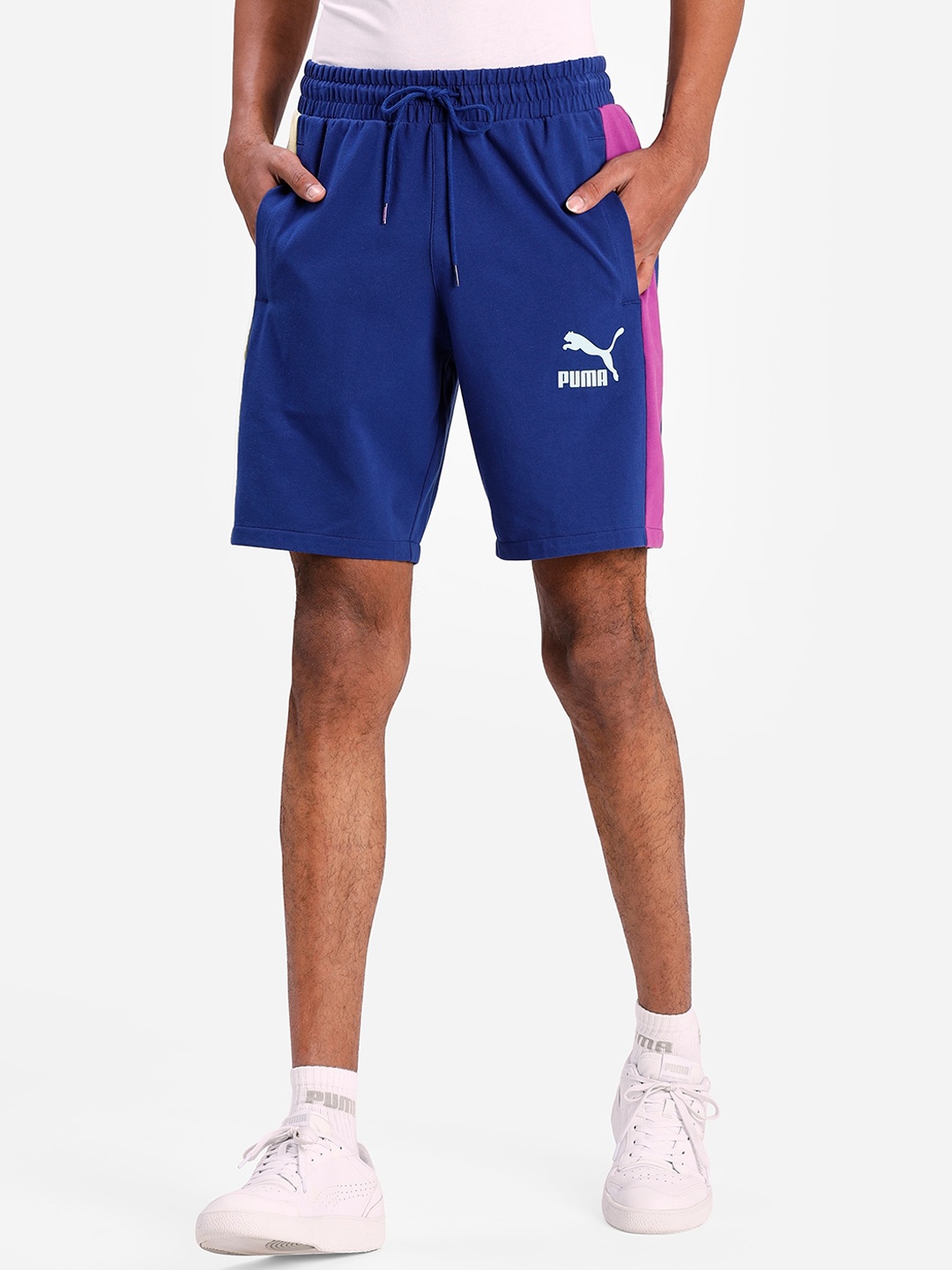 Puma Men Blue Solid Regular Fit Cotton Sports Shorts