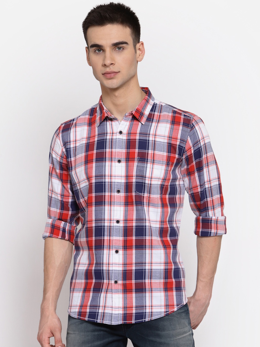 

Pepe Jeans Men Red Pure Cotton Regular Fit Checked Casual Shirt