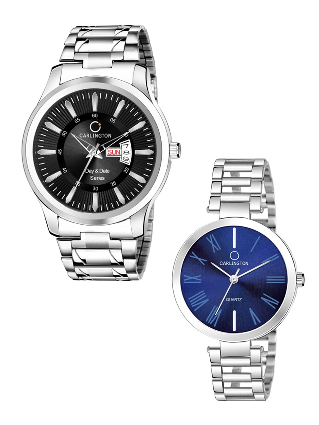 

CARLINGTON Unisex His & Her Analogue Watch Gift Set, Blue
