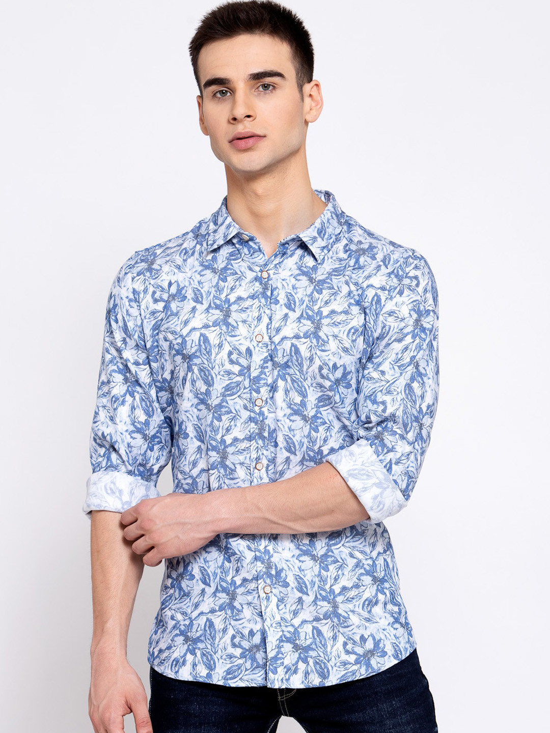 

Pepe Jeans Men Blue Regular Fit Floral Printed Casual Shirt