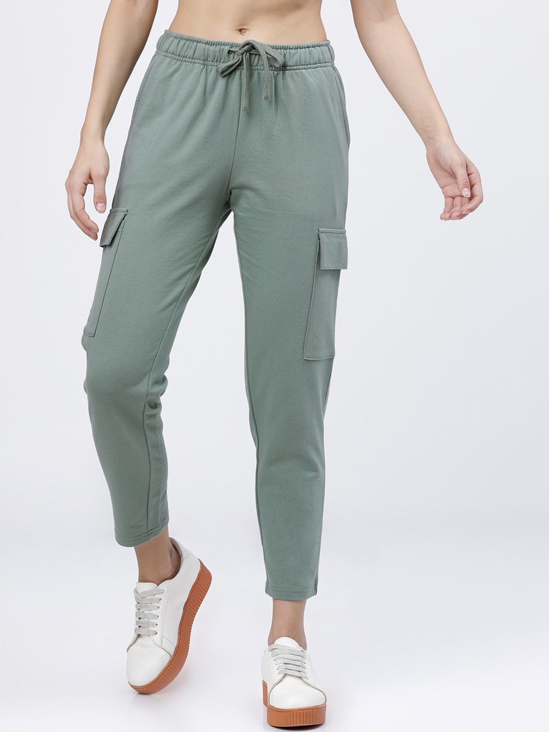 

Tokyo Talkies Women Solid Slim-Fit Cargo Track Pants, Sea green