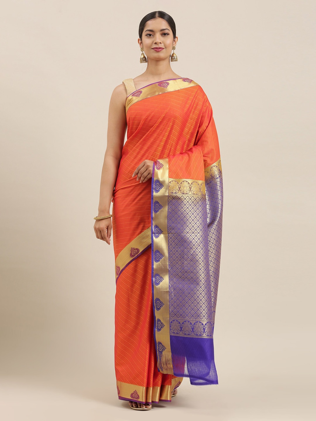 

The Chennai Silks Orange & Blue Art Silk Woven Design Saree