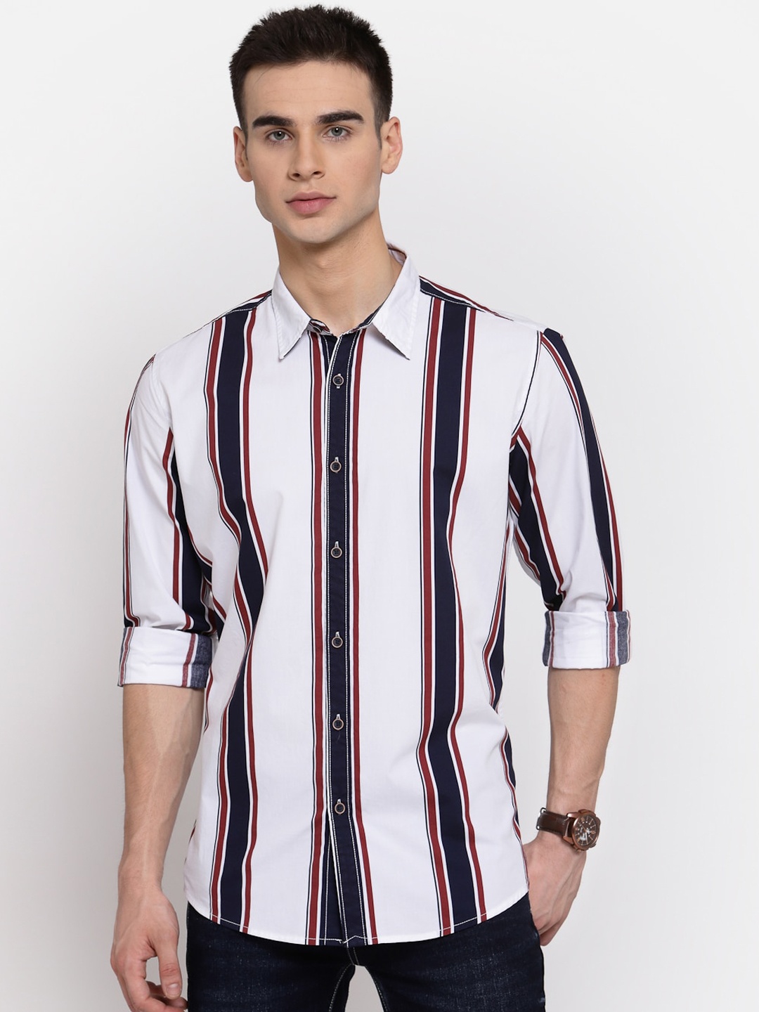 Pepe Jeans Men White Pure Cotton Regular Fit Striped Casual Shirt