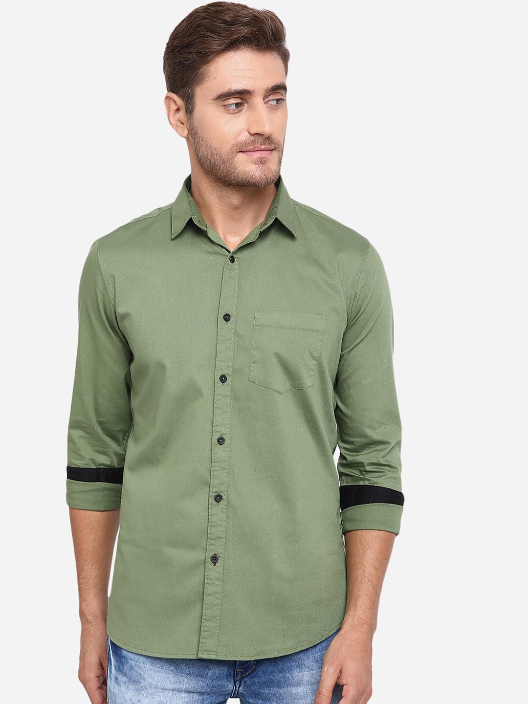 

JADE BLUE Men Green Slim Fit Pure Cotton Casual Shirt