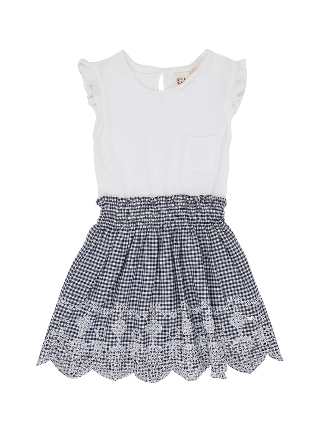 

Ed-a-Mamma Girls Navy Blue Pure Cotton Checked Fit and Flare Sustainable Dress