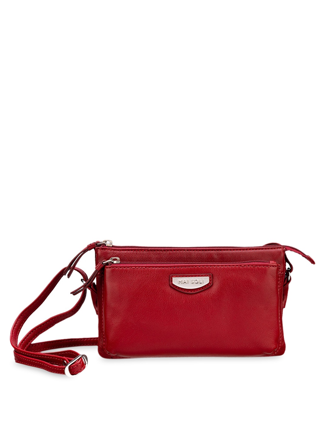 

MAI SOLI Women Red Solid Leather Sling Bag