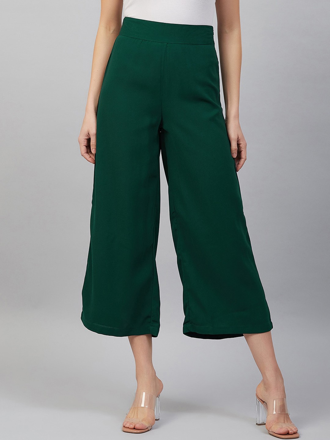 

Carlton London Women Green Regular Fit Solid Culottes