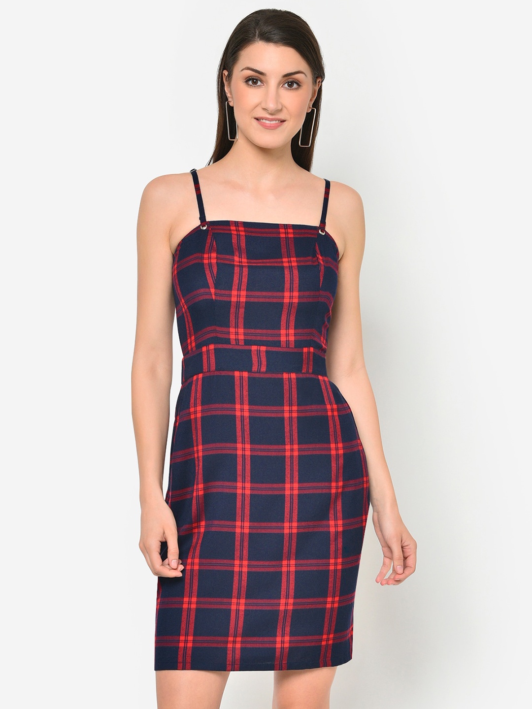 

Martini Women Navy Blue Checked Sheath Dress