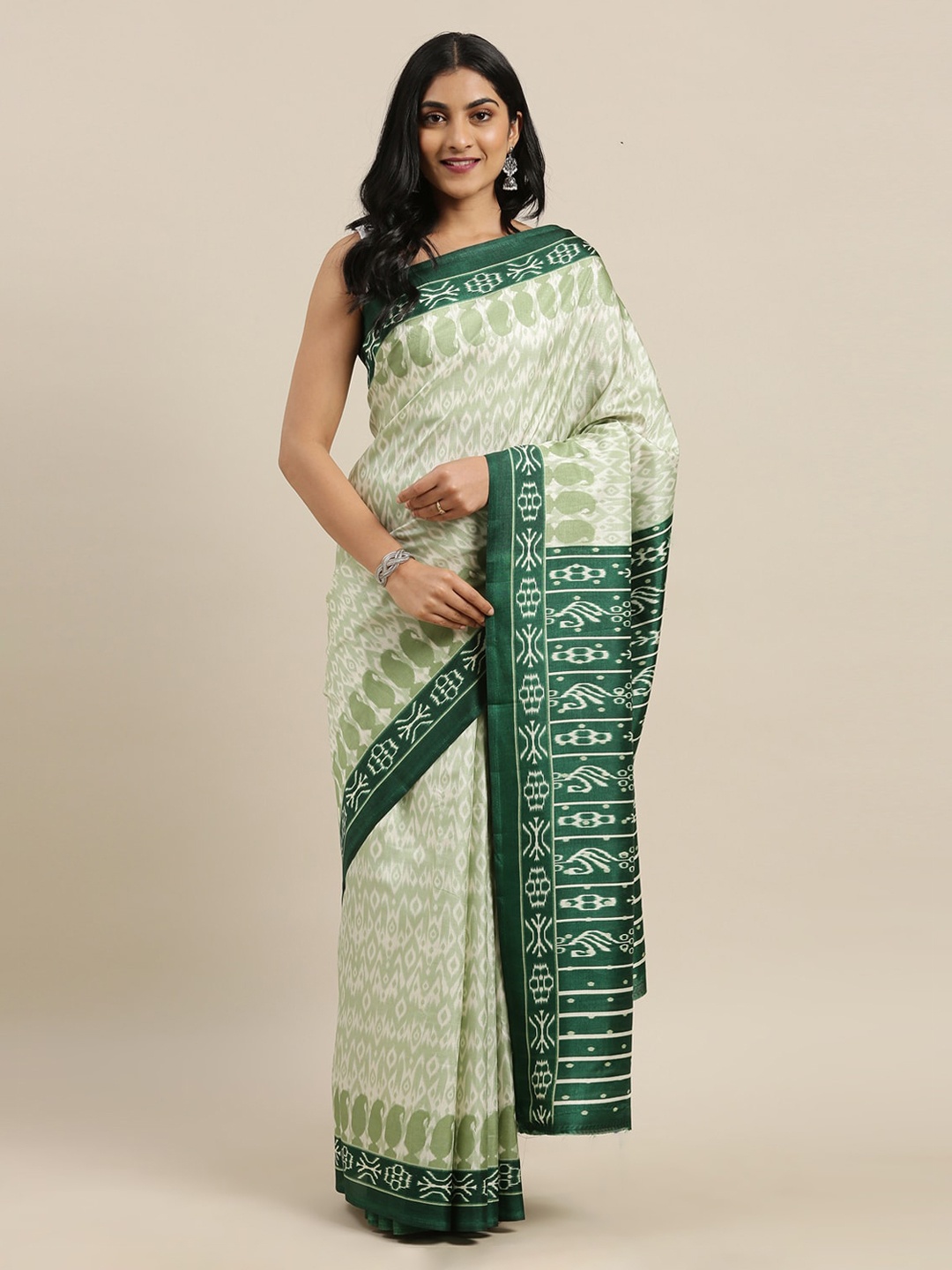

The Chennai Silks Green Viscose Rayon Woven Design Banarasi Saree