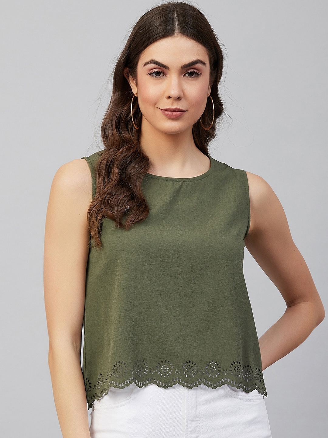 

Carlton London Women Olive Green Solid Regular Top