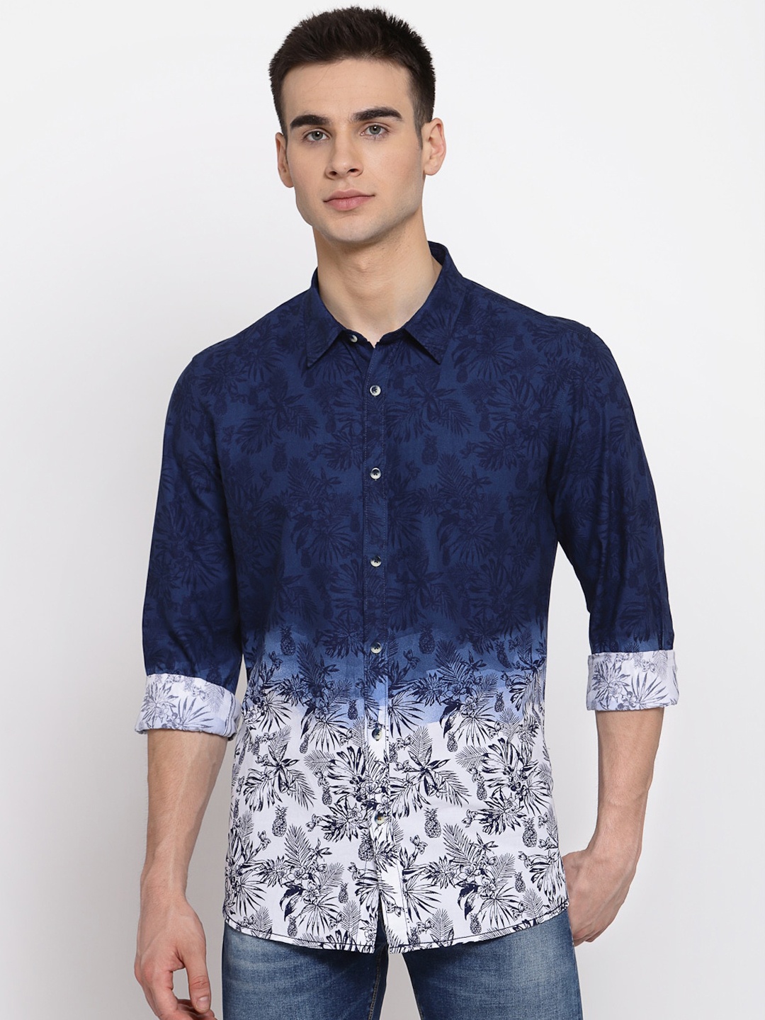 

Pepe Jeans Men Navy Blue Pure Cotton Printed Regular Fit Faded Casual Shirt
