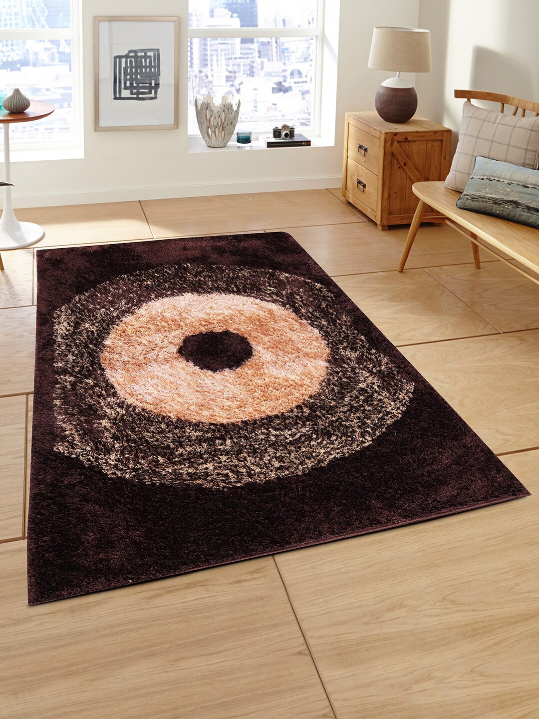 

ROMEE Coffee Brown & Beige Geometric Shaggy Carpet