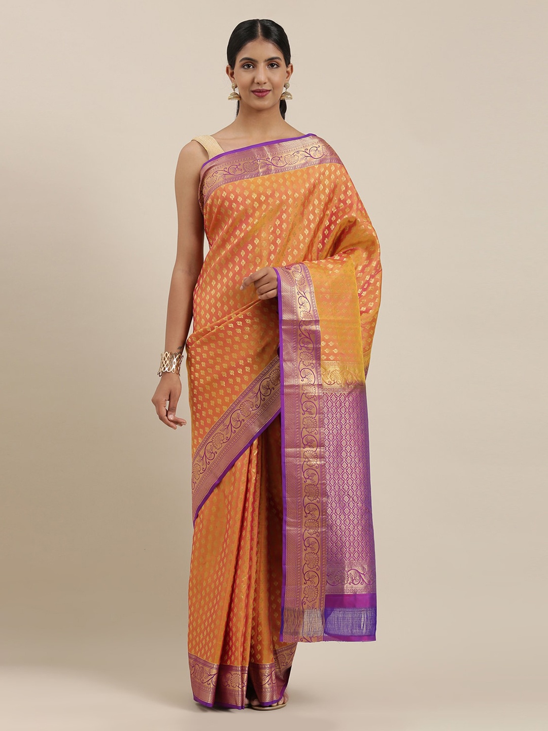 

The Chennai Silks Orange Pure Silk Woven Design Kanjeevaram Saree