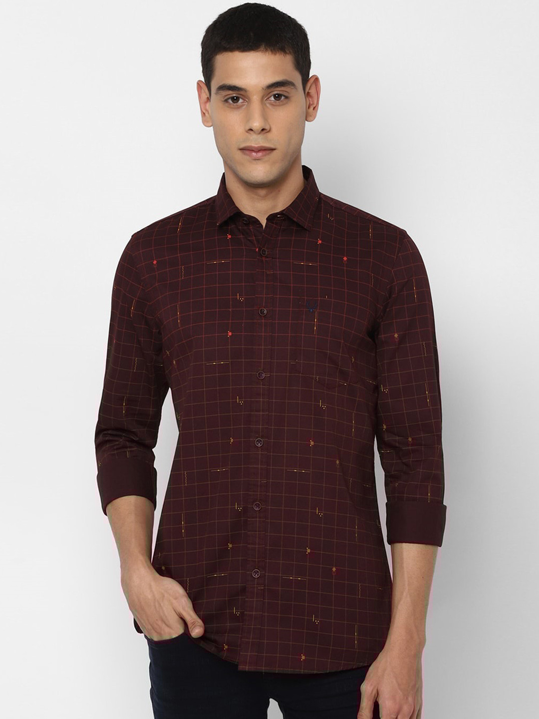 

Allen Solly Sport Men Maroon Regular Fit Checked with Micro Ditsy Print Pure Cotton Shirt