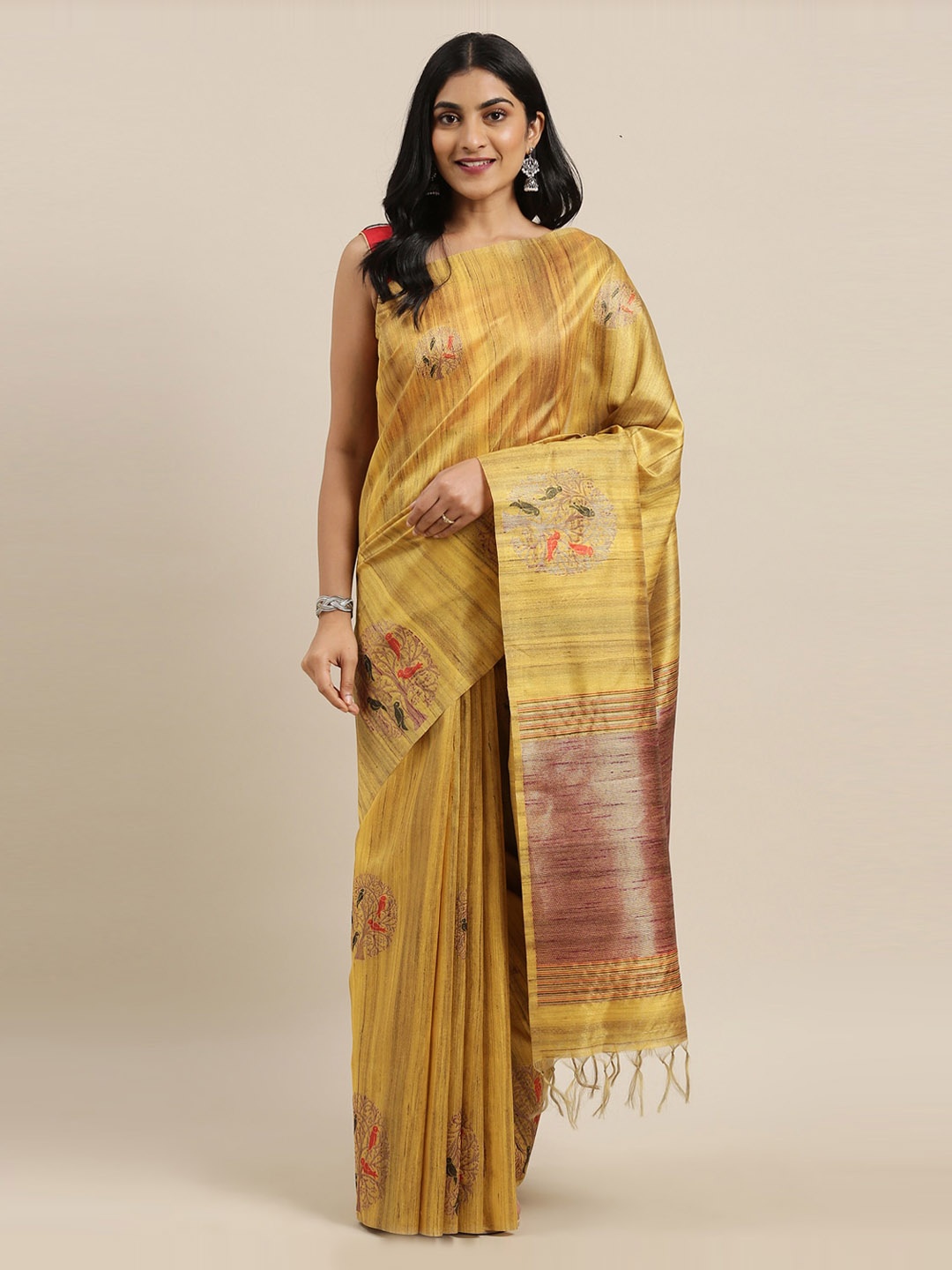 

The Chennai Silks Mustard Viscose Rayon Woven Design Banarasi Saree