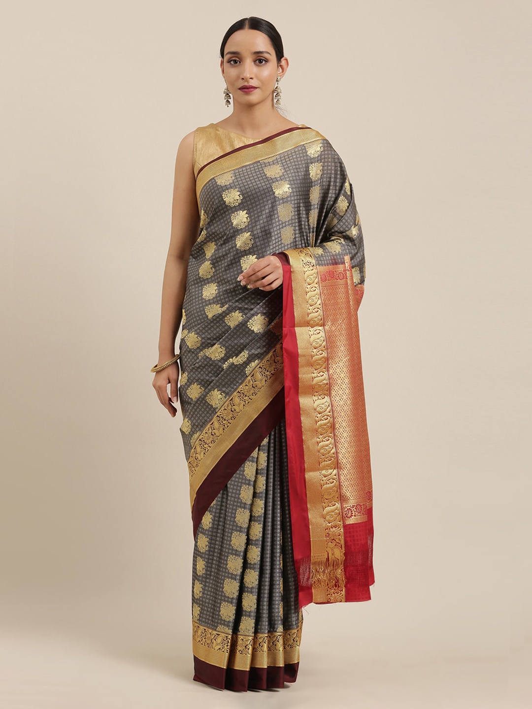 

The Chennai Silks Grey & Gold Art Silk Woven Design Saree