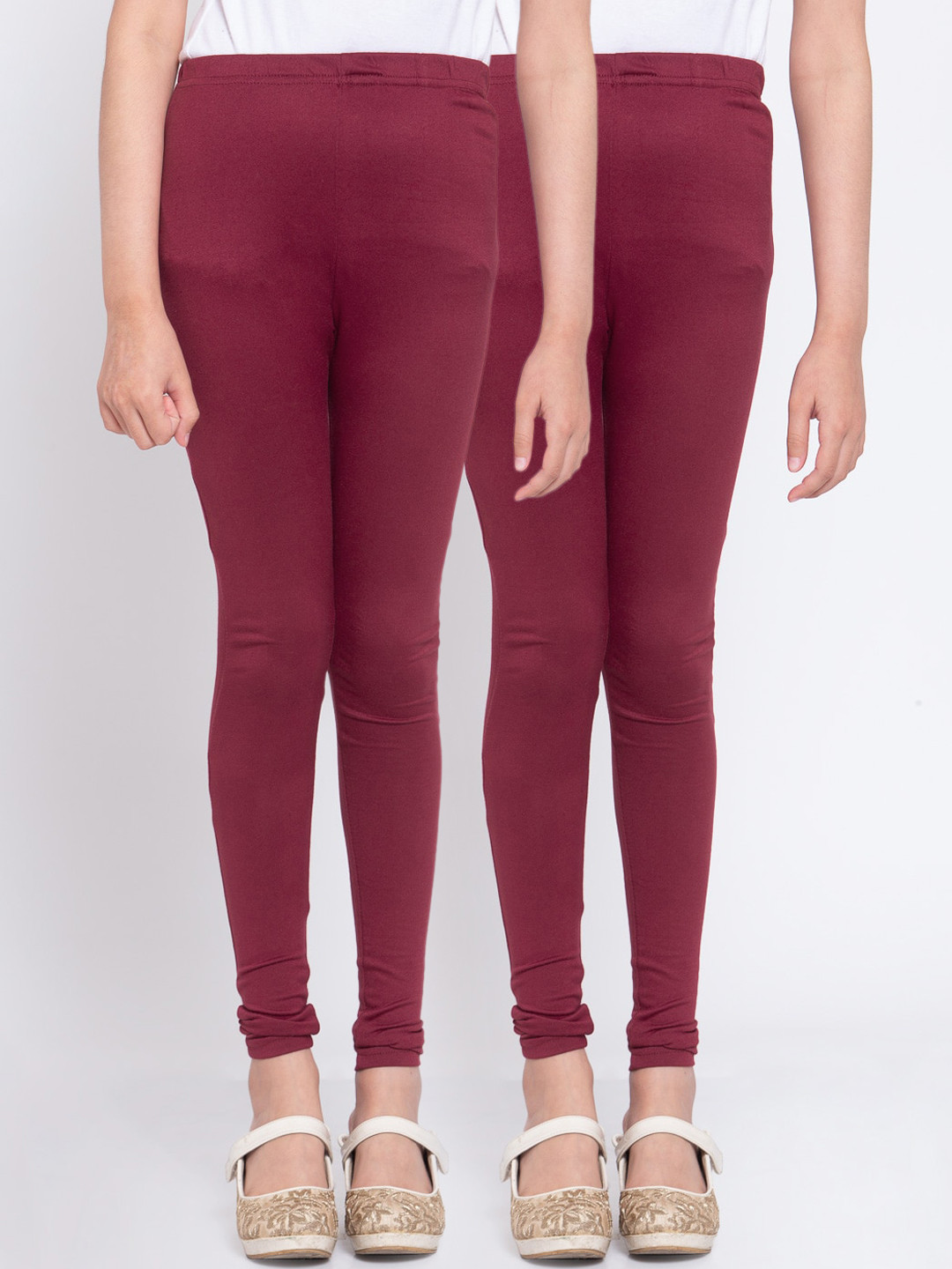 

KLOTTHE Girls Pack Of 2 Maroon Solid Ankle-Length Leggings