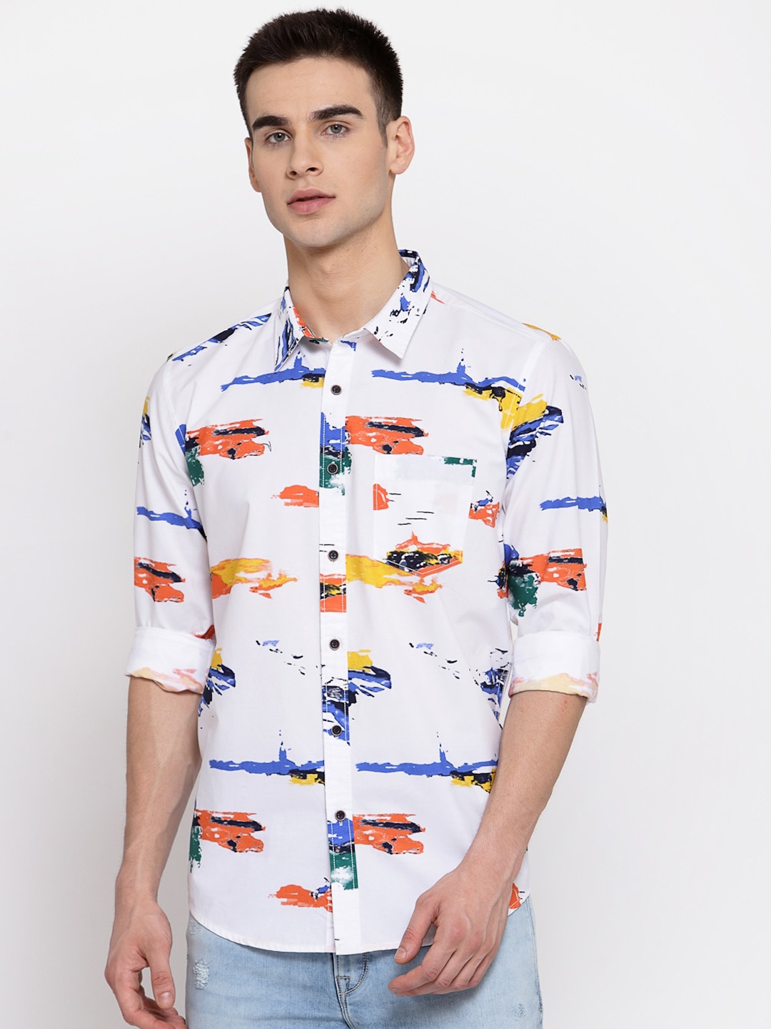 

Pepe Jeans Men White Pure Cotton Regular Fit Printed Casual Shirt